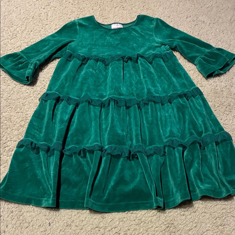 Hanna Andersson Green Velvet Tiered Dress
